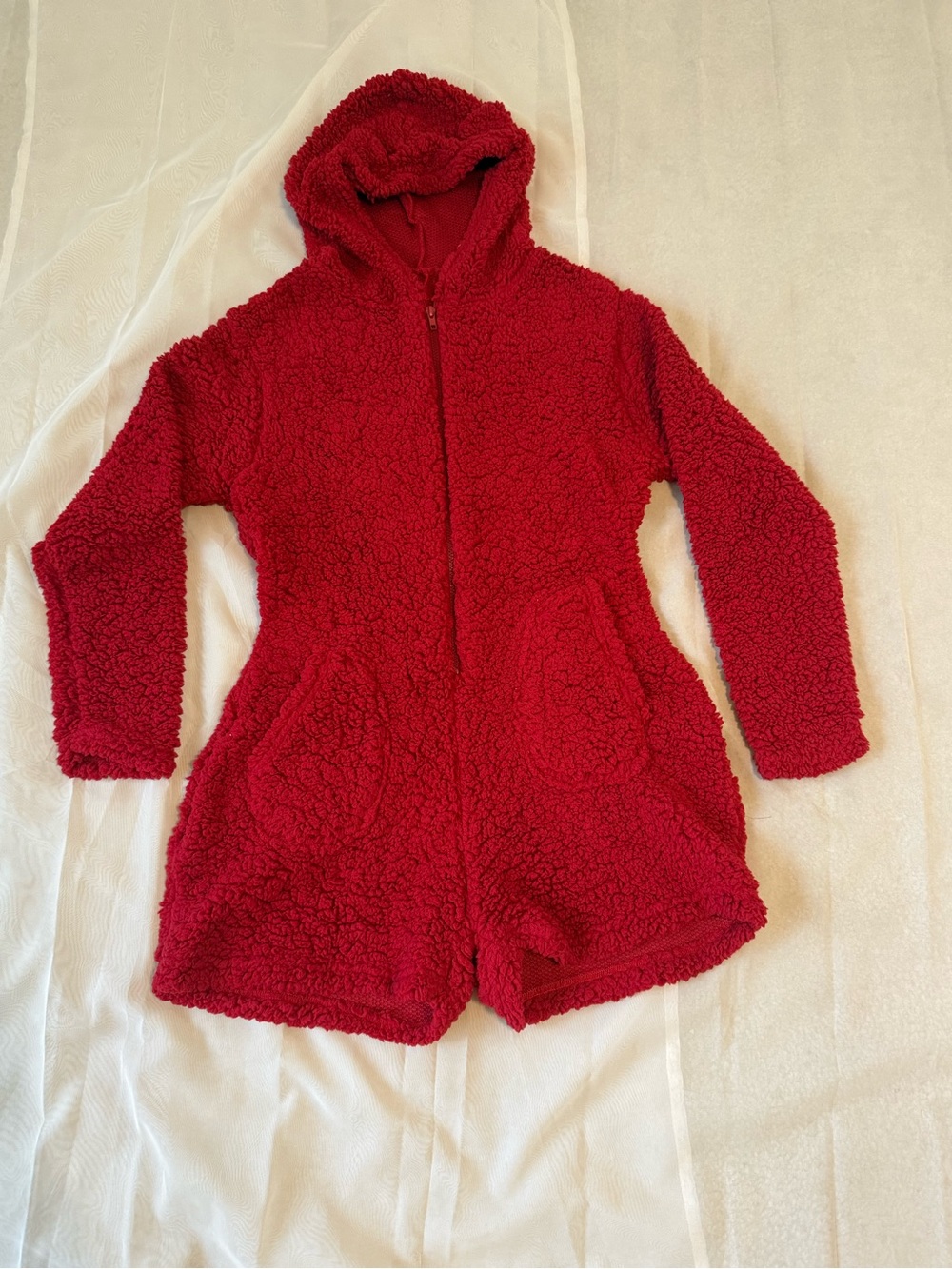 Cozy Red Sherpa Hooded Romper